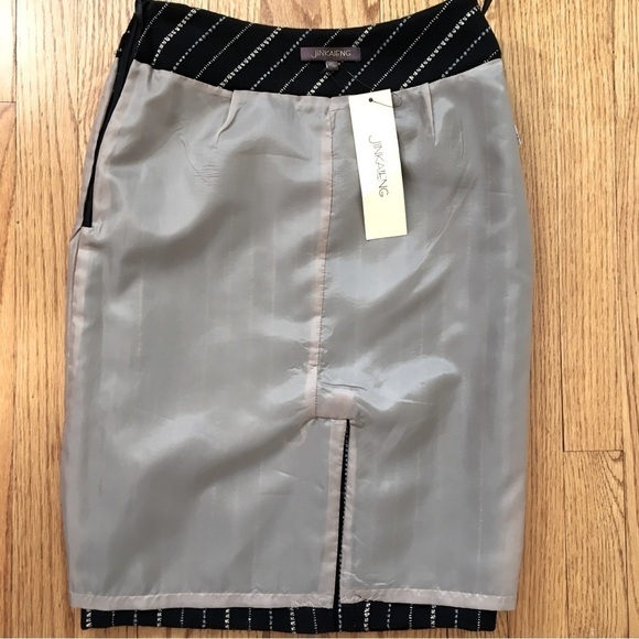 Vintage 90's Jinkaieng Black Metallic Wool Blend Straight Pencil Skirt - Picture 11 of 16